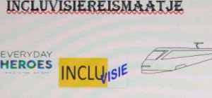 Incluvisiereismaatje en logo's van Incluvisie en Everydayheroes en een tekening van een trein