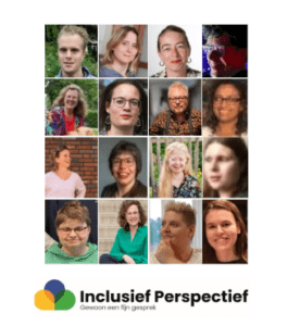 16 portretten van mannen en vrouwen en de tekst Inclusief Perspectief